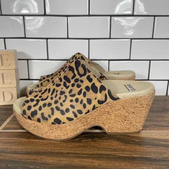 Earth Khaya Kiki Womens Sz 6 Shoes Multicolor Leopard Print Leather Slide Sandal - Picture 1 of 14